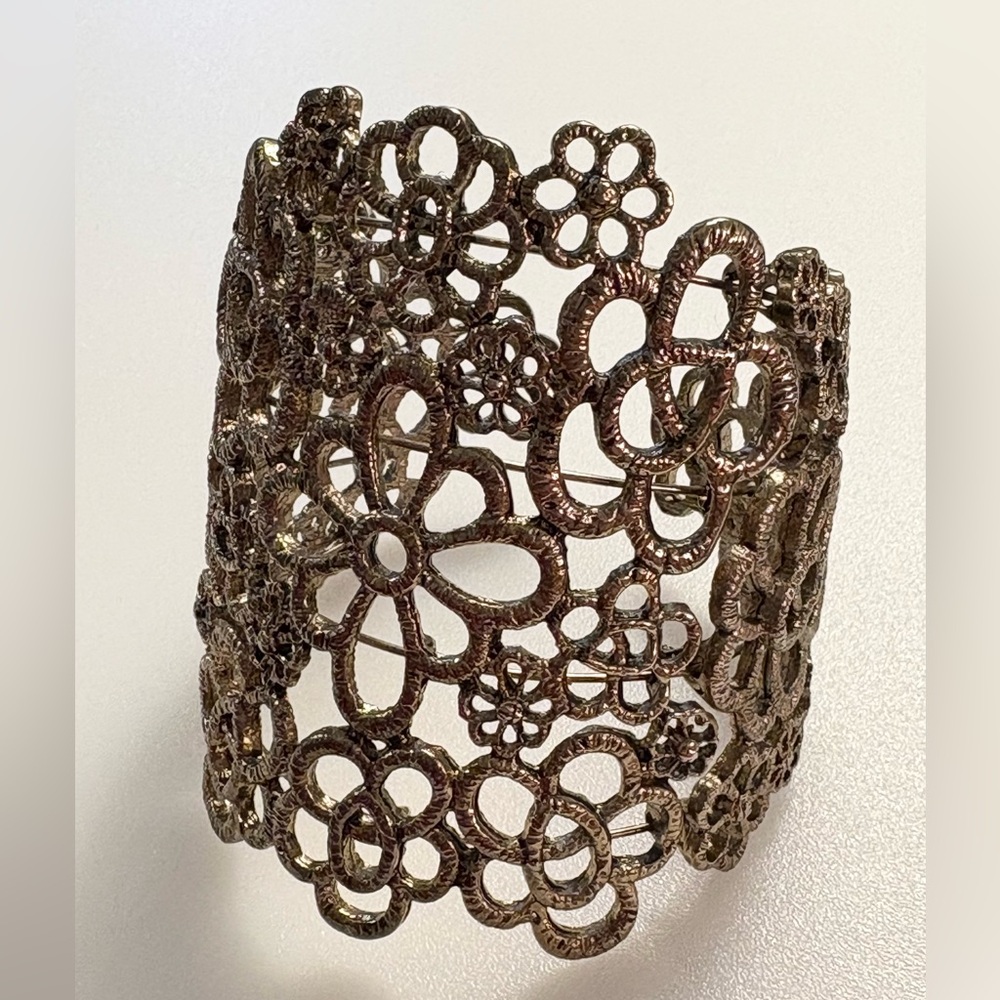 Floral Filigree Gold Tone Cuff Bracelet